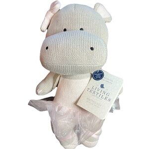 Living Textiles Hope Hippo Ballerina Knitted Rattle Plush Toy 100% Cotton